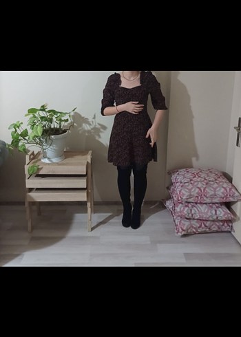 Kahverengi Yılan Desenli Midi Elbise - Görsel 4