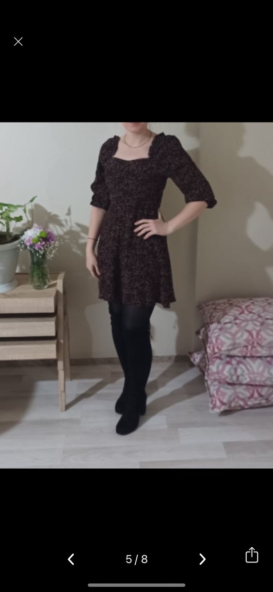 Kahverengi Yılan Desenli Midi Elbise - Görsel 2