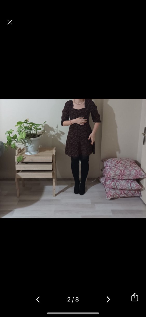 Kahverengi Yılan Desenli Midi Elbise - Görsel 4