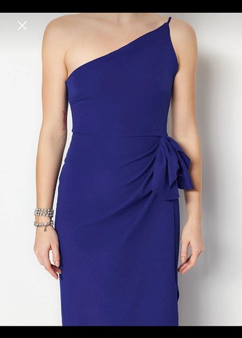 Mavi yırtmaçlı tek askılı kollu Kadın Abiye Elbise - Görsel 5