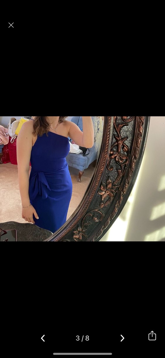 Mavi yırtmaçlı tek askılı kollu Kadın Abiye Elbise - Görsel 3