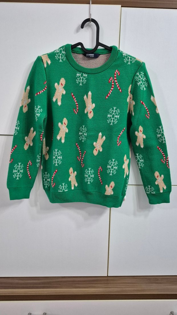 Renkli Uzun Kollu Örgü Kadın Kazak 10-11 yaş lcw - Görsel 2