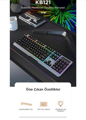 Lenovo Lecoo KB121 Kablolu Rainbow Membran Oyuncu Klavyesi - Görsel 6