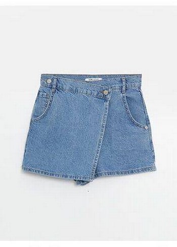 Zara XSIDE Mavi Standart Fit Kadın Jean Şort Etek