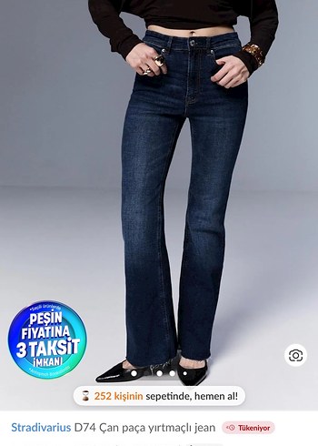 Stradivarius D74 Koyu Mavi Yirtmacli Jean