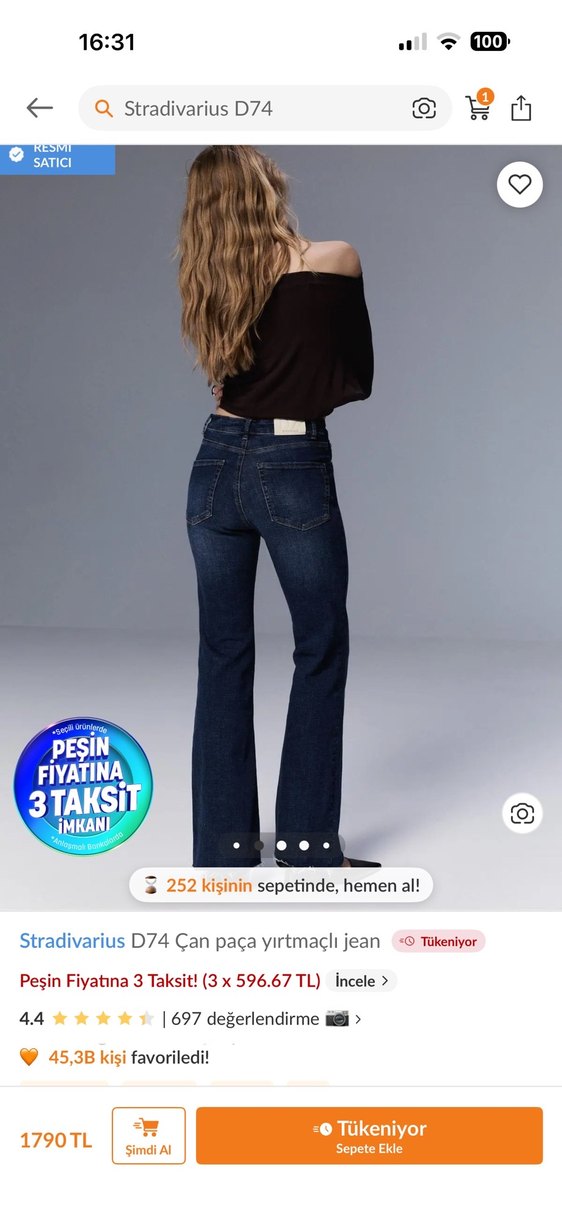 Stradivarius D74 Koyu Mavi Yırtmaçlı Jean — görsel 4/7