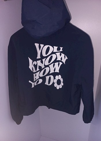 s Beden Bershka Kapüşonlu Baskılı Mavi ceket