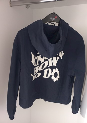 s Beden lacivert Renk Bershka Kapüşonlu Baskılı Mavi ceket
