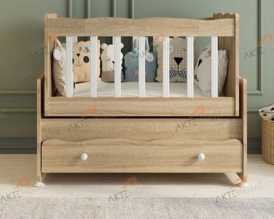 Bej Renkli Ahşap Bebek Beşiği - Görsel 2