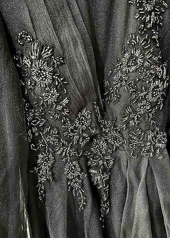 lacivert üstü ful taş Uzun Kollu tül abiye - Görsel 6