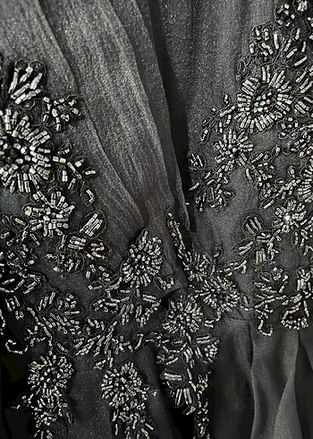 lacivert üstü ful taş Uzun Kollu tül abiye - Görsel 5