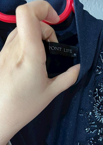 lacivert üstü ful taş Uzun Kollu tül abiye - Görsel 4