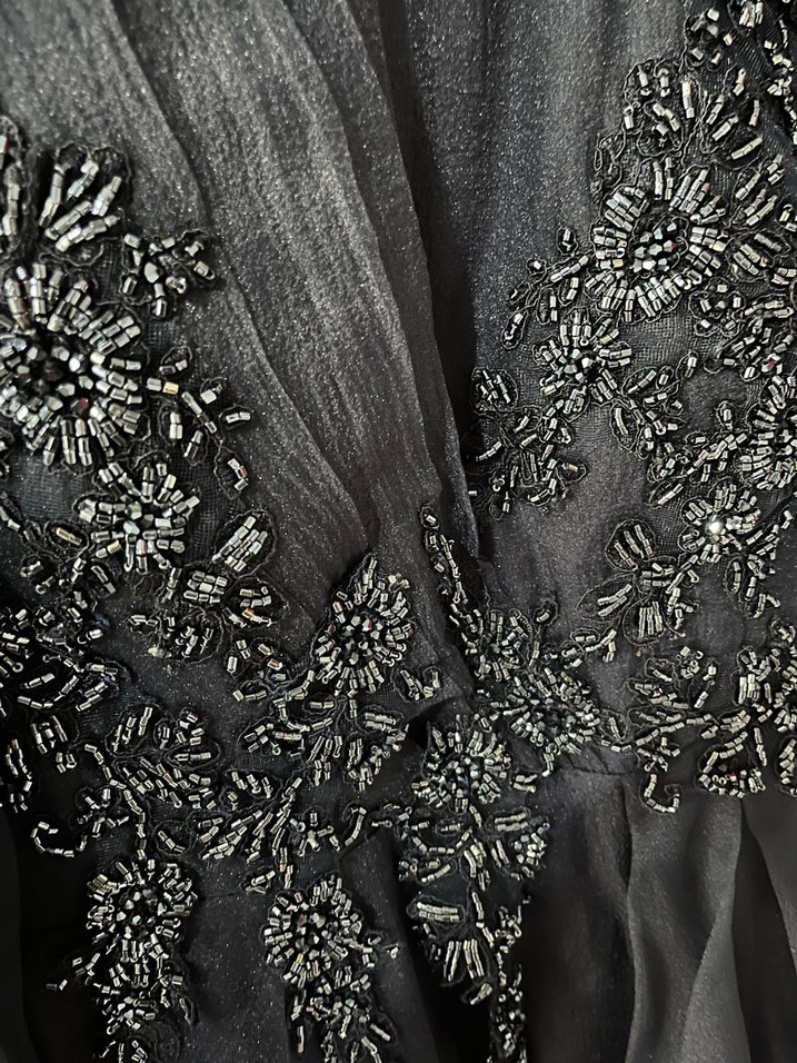 lacivert üstü ful taş Uzun Kollu tül abiye - Görsel 5