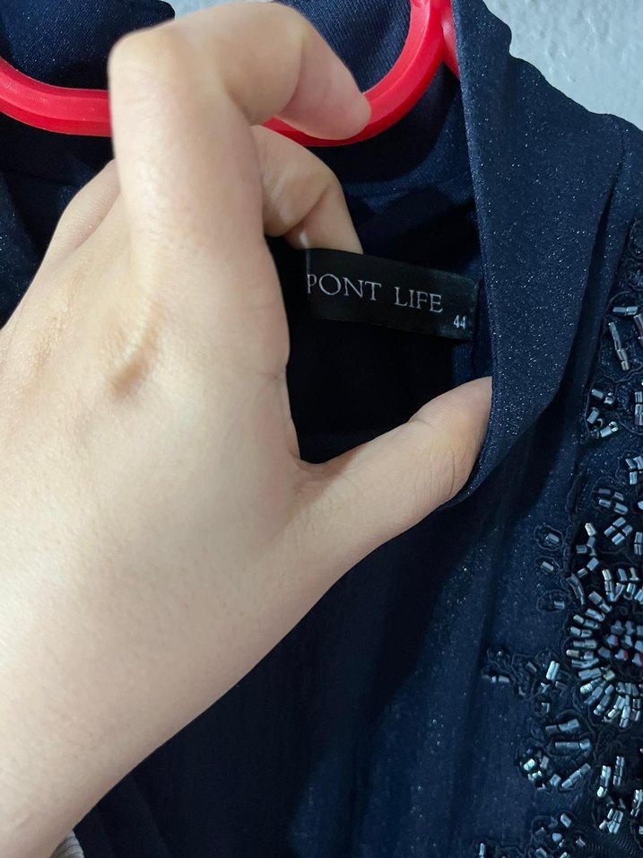 lacivert üstü ful taş Uzun Kollu tül abiye - Görsel 4