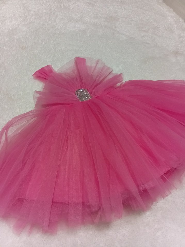 Pembe Tüllü kuyruklu Çocuk Abiye Elbise 1 yaştır - Görsel 2