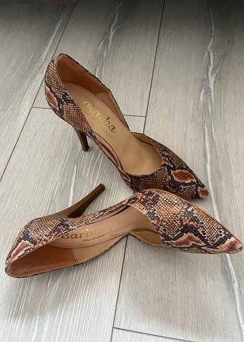 Kahverengi Yılan Desenli Stiletto Topuklu Kadın Ayakkabı - Görsel 2