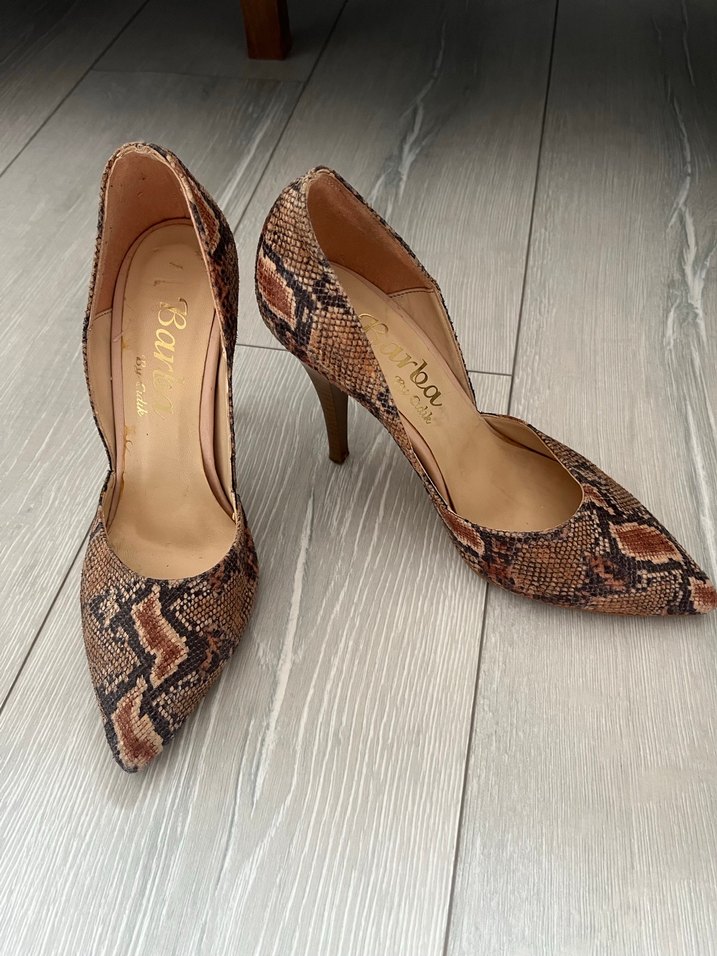 Kahverengi Yılan Desenli Stiletto Topuklu Kadın Ayakkabı - Görsel 5