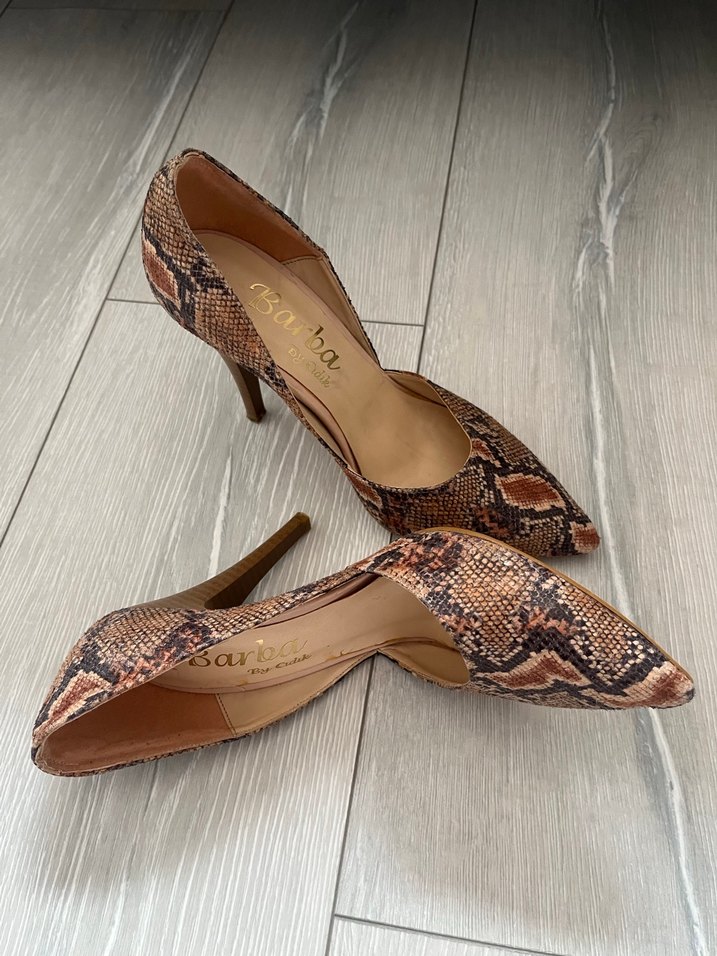 Kahverengi Yılan Desenli Stiletto Topuklu Kadın Ayakkabı - Görsel 2