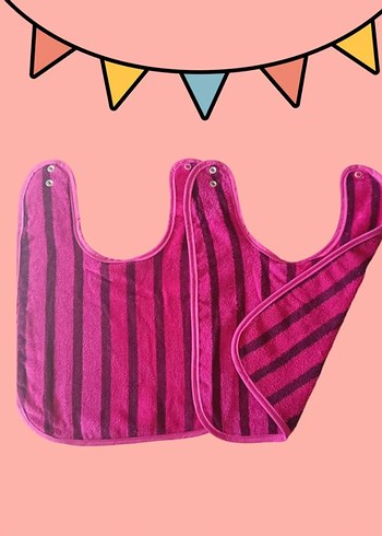  Beden 2 Adet Pembe Havlu Kumaş Bebek Mama Önlüğü