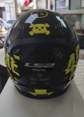 Sarı Siyah Baskılı Biker Motosiklet Kaskı - Görsel 2