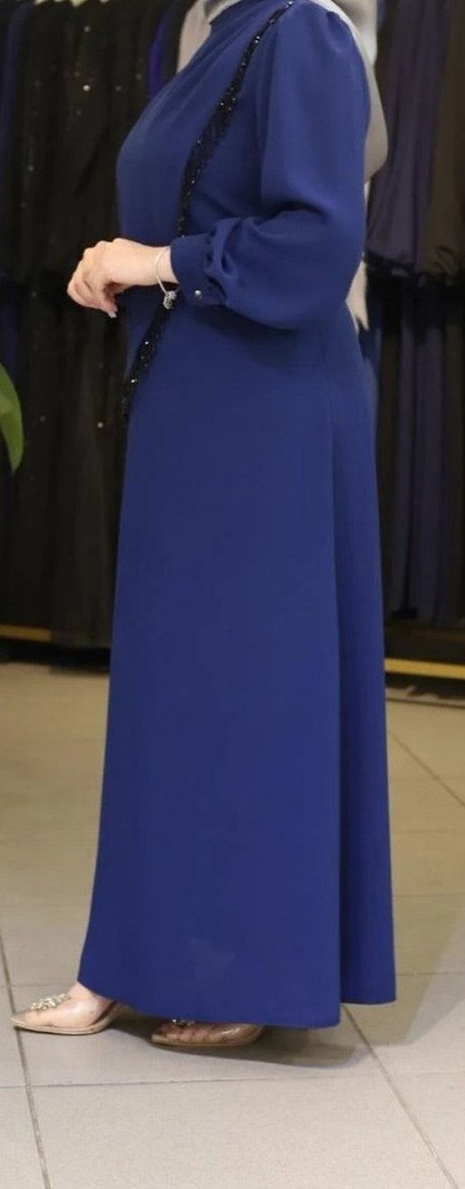 Lacivert  Uzun Kollu Kadın Elbise - Görsel 3