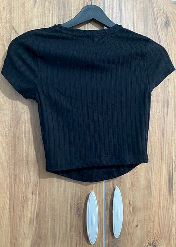 Kadın Siyah Kısa Kollu Crop Top - Görsel 3