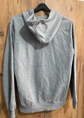 Gri Kapüşonlu Fermuarlı Sweatshirt - Görsel 3