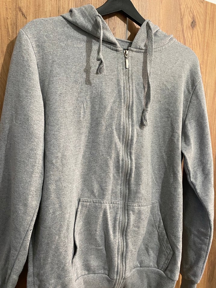 Gri Kapüşonlu Fermuarlı Sweatshirt - Görsel 2