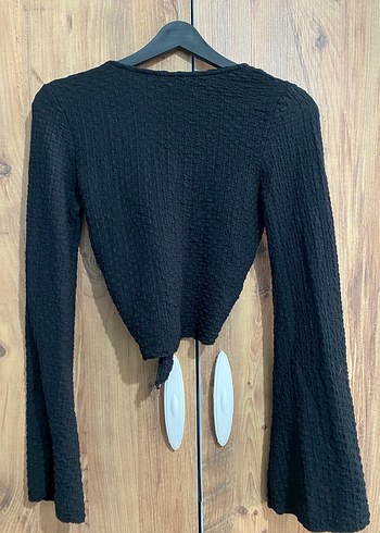 Siyah V Yaka Örgü Mini Bluz - Görsel 4