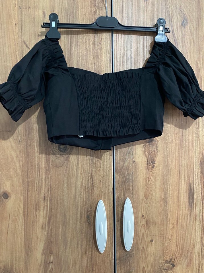 Düğmeli Siyah Mini Bluz - Görsel 2