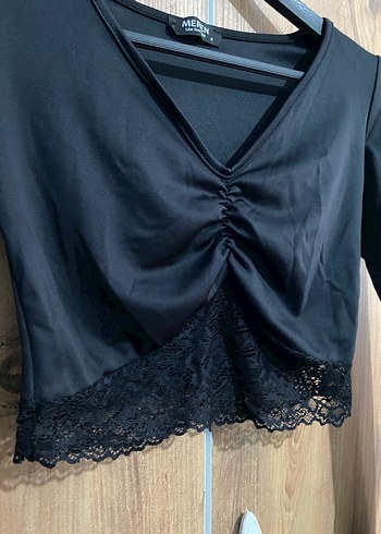 Dantel Detaylı V Yaka Crop S beden - Görsel 2