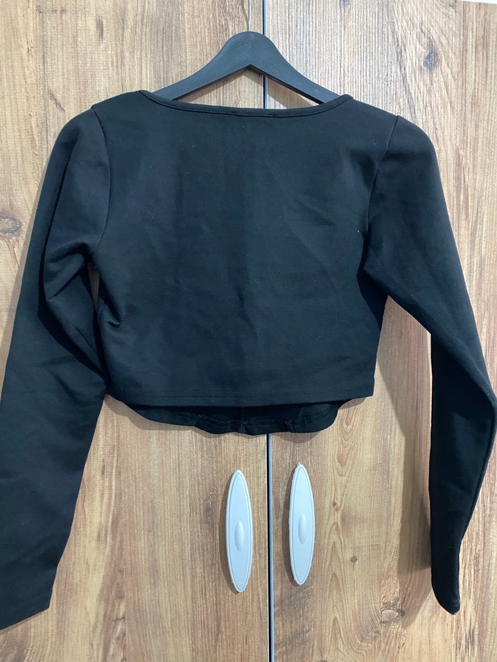 Siyah Uzun Kollu Düğmeli Kadın Bluz - Görsel 4