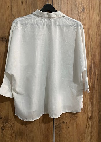 Kadın Beyaz Keten Gömlek - Görsel 4