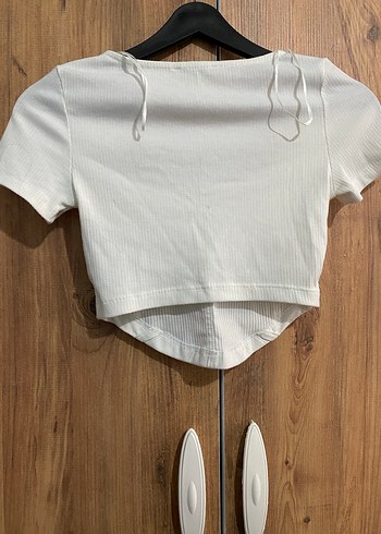 Kadın Beyaz Kısa Kollu Crop Top - Görsel 3
