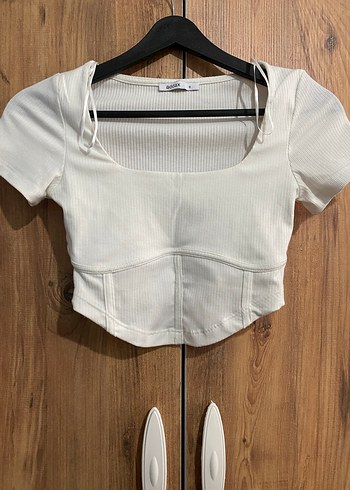 Kadın Beyaz Kısa Kollu Crop Top - Görsel 5