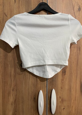 Kadın Beyaz Kısa Kollu Crop Top - Görsel 4