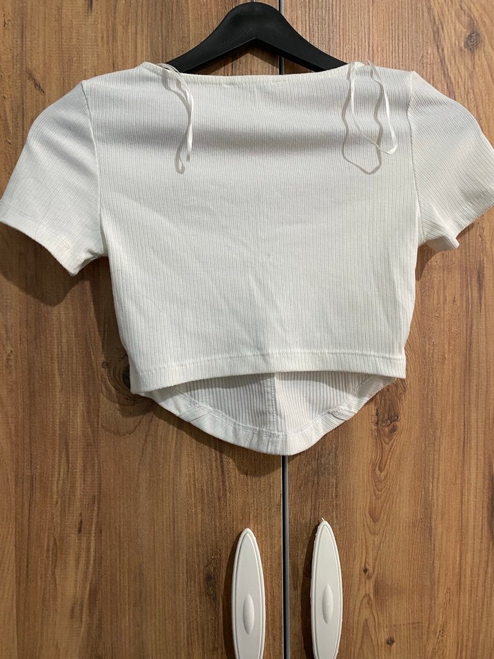 Kadın Beyaz Kısa Kollu Crop Top - Görsel 3