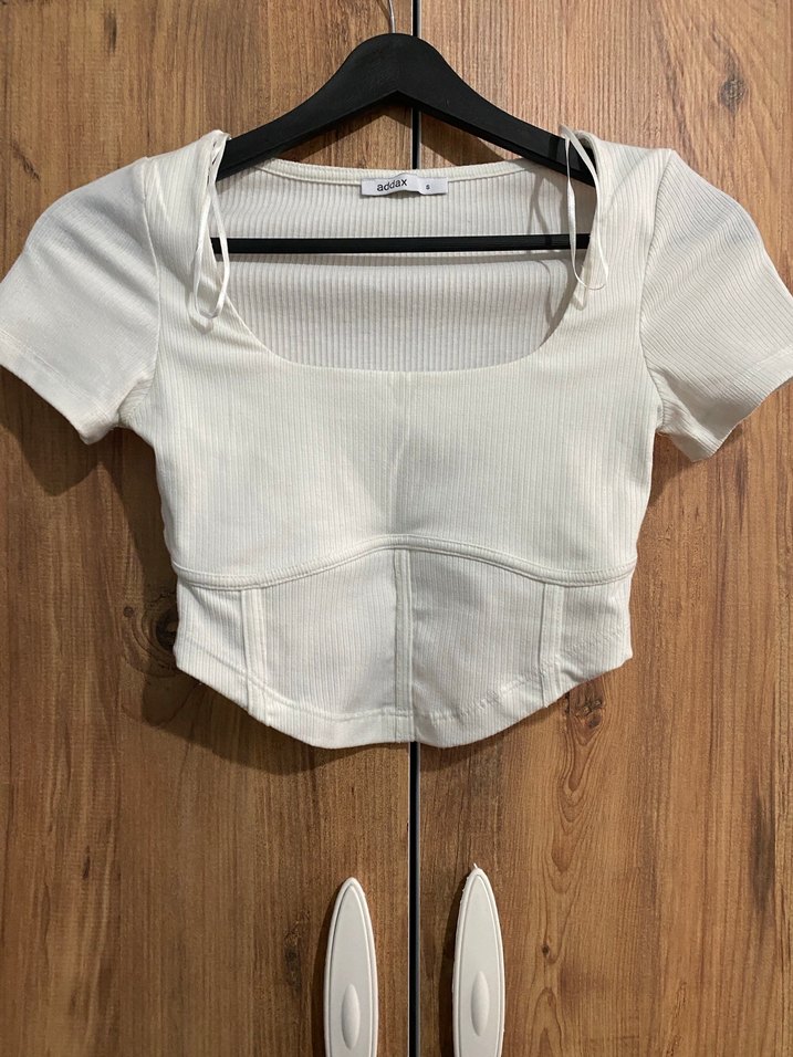 Kadın Beyaz Kısa Kollu Crop Top - Görsel 5