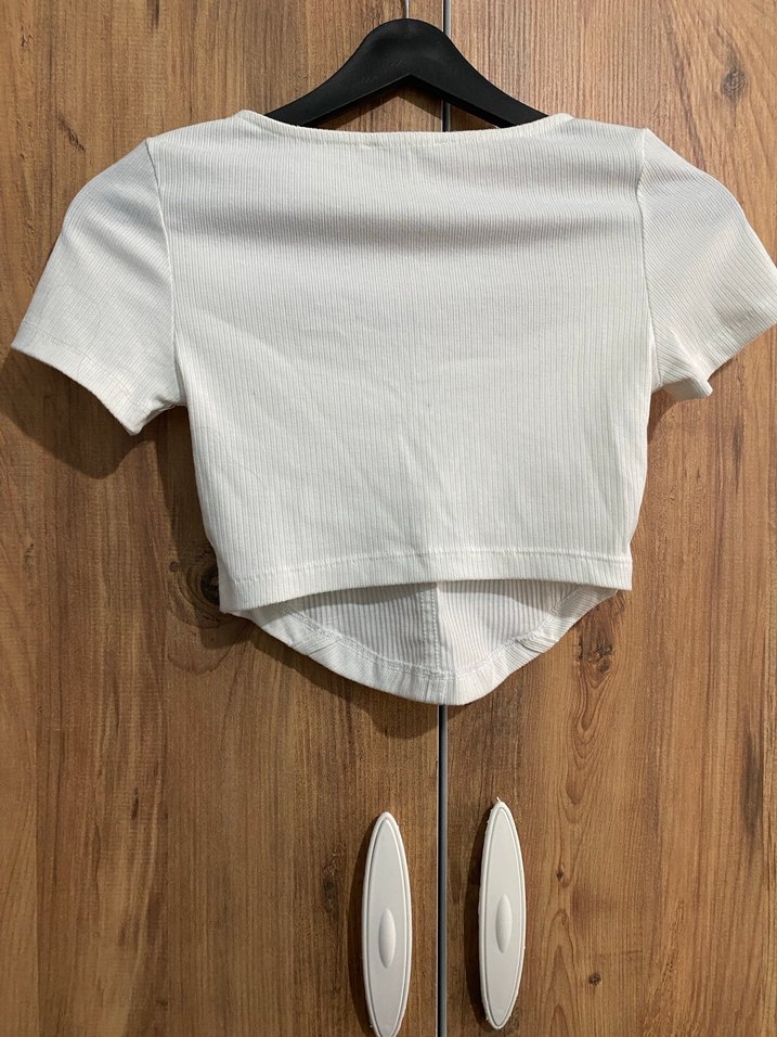 Kadın Beyaz Kısa Kollu Crop Top - Görsel 4