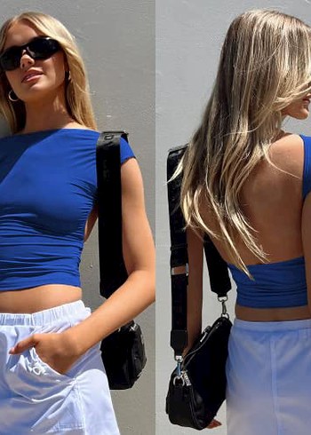 s Beden mavi Renk Trendyol Mavi Sırt Detaylı Crop