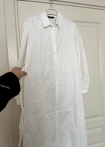 LCW Oversize Beyaz Kadın Gömlek Elbise - Görsel 7