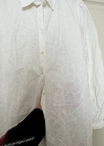 LCW Oversize Beyaz Kadın Gömlek Elbise - Görsel 6