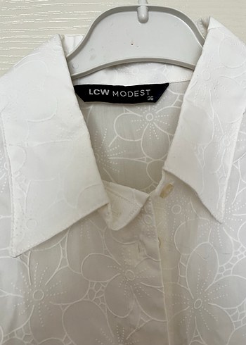 LCW Oversize Beyaz Kadın Gömlek Elbise - Görsel 5