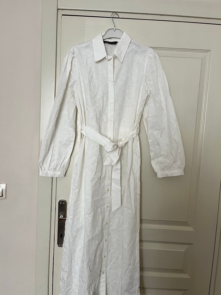LCW Oversize Beyaz Kadın Gömlek Elbise - Görsel 3