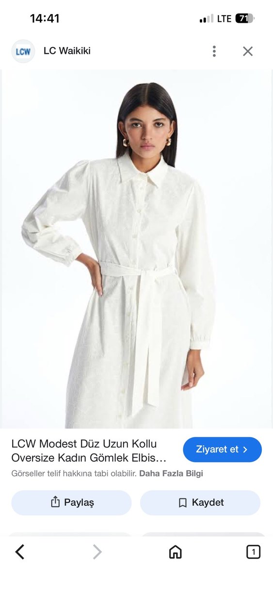 LCW Oversize Beyaz Kadın Gömlek Elbise - Görsel 2