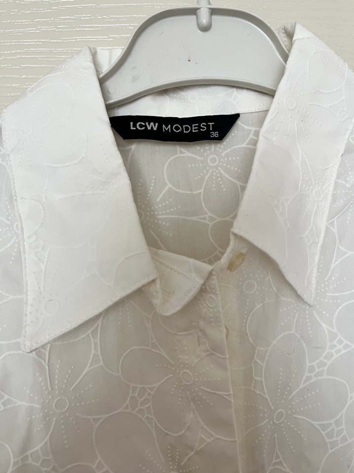 LCW Oversize Beyaz Kadın Gömlek Elbise - Görsel 5