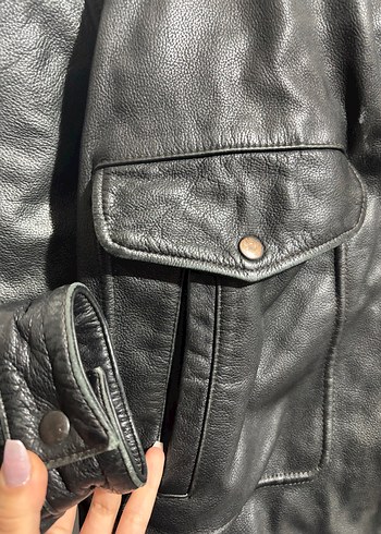ACİL SATILIK Siyah Gerçek Deri Biker Ceket - Görsel 3