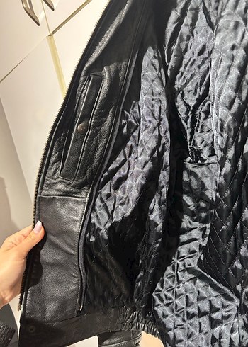 ACİL SATILIK Siyah Gerçek Deri Biker Ceket - Görsel 8