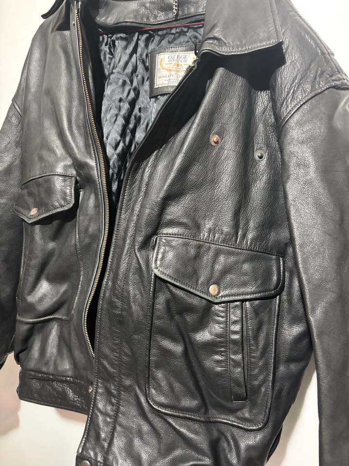 ACİL SATILIK Siyah Gerçek Deri Biker Ceket - Görsel 5