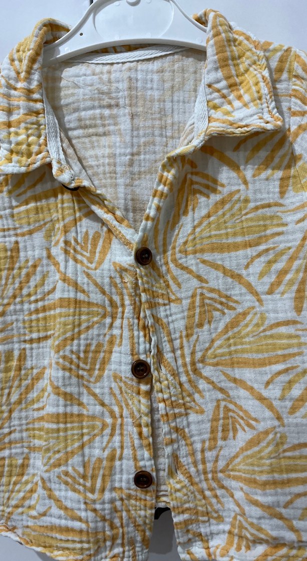 Sarı Kısa Kollu Erkek Keten Gömlek takım - Görsel 3